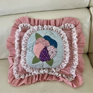 Pink Ruffled Patchwork Throw Pillow 14/14 inches